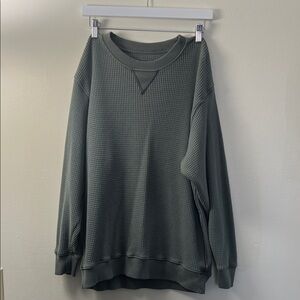 Aerie Olive Crewneck Waffle knit Sweater